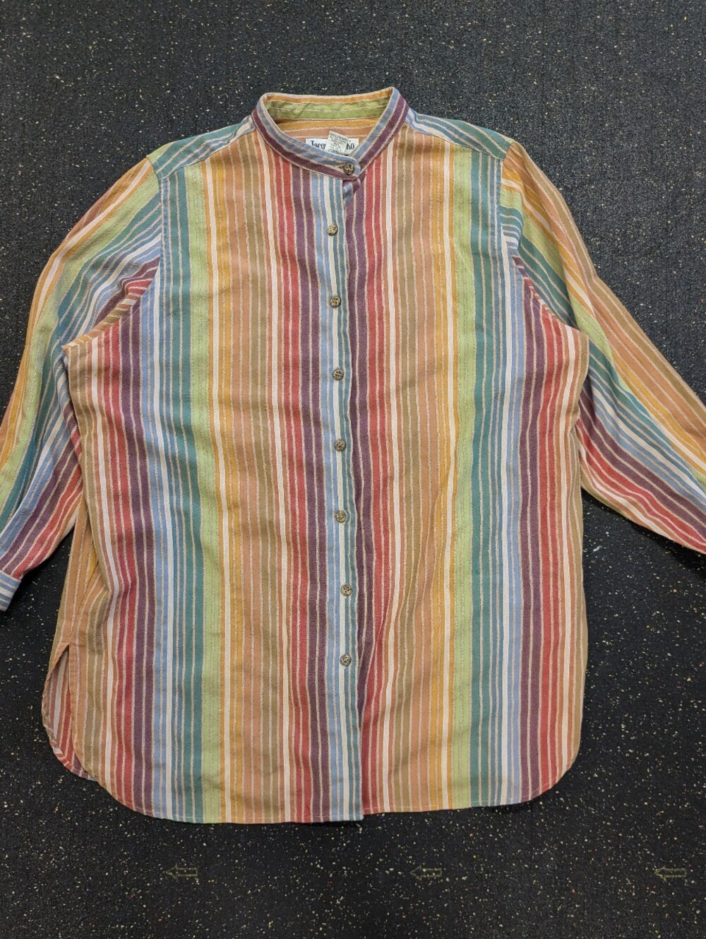 VTG 90s Jacque & KoKo Button Up Shirt Tunic Women XL Rainbow Stripe Hippie Artsy